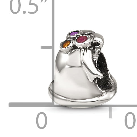 Sterling Silver 925 Antiqued Bell Bead with CZ Accent