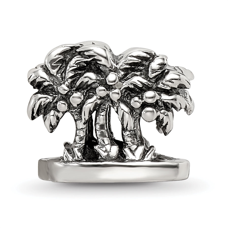 Sterling Silver 925 Palm Tree Bead with Solid Cast Design