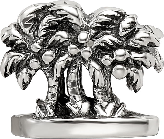 Sterling Silver 925 Palm Tree Bead with Solid Cast Design