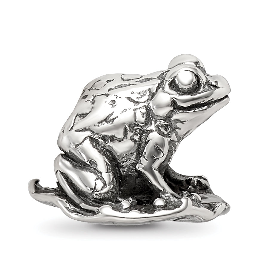 Sterling Silver 925 Frog on Lily Pad Bead Handcrafted Themed Jewelry