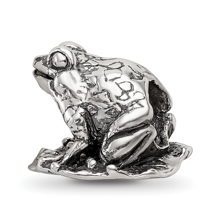 Sterling Silver 925 Frog on Lily Pad Bead Handcrafted Themed Jewelry