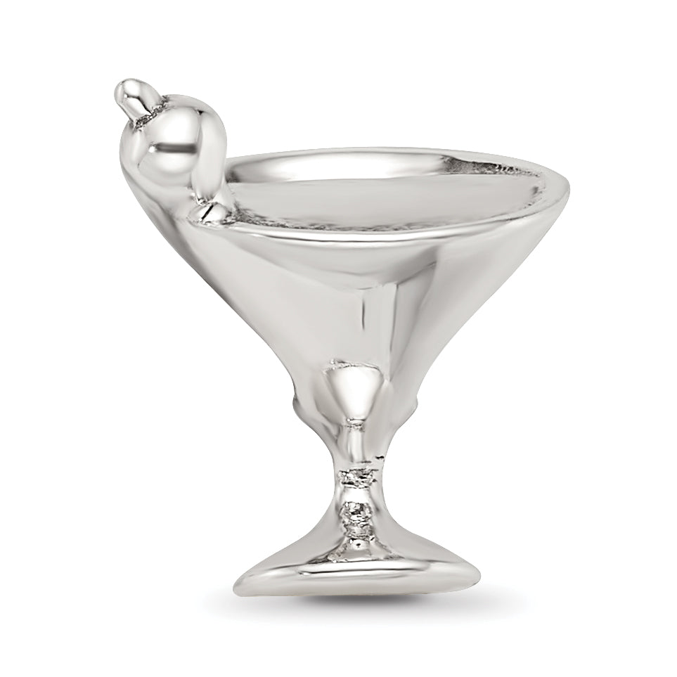 Sterling Silver 925 Martini Bead with Solid Casted Design