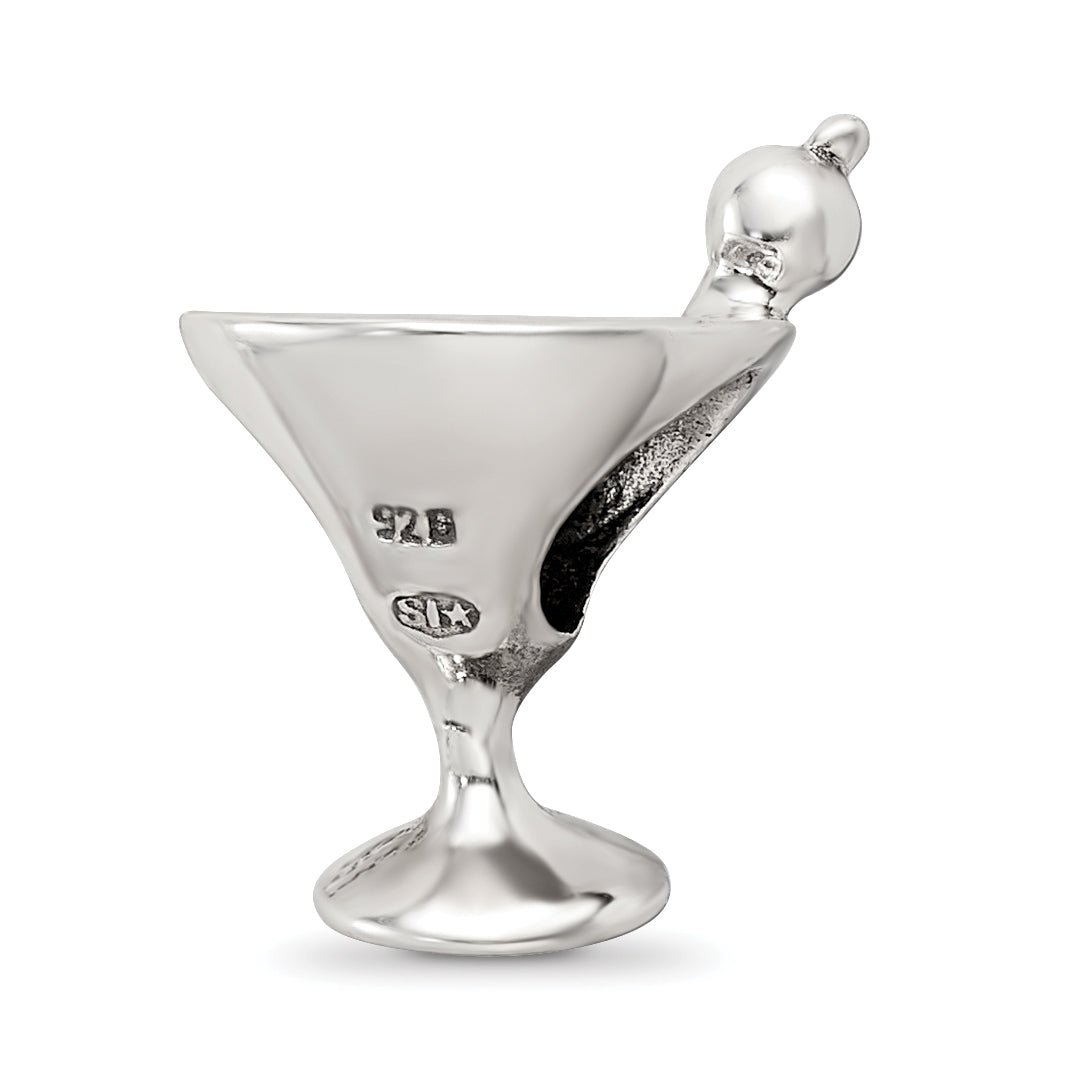 Sterling Silver 925 Martini Bead with Solid Casted Design