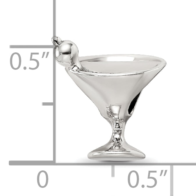 Sterling Silver 925 Martini Bead with Solid Casted Design