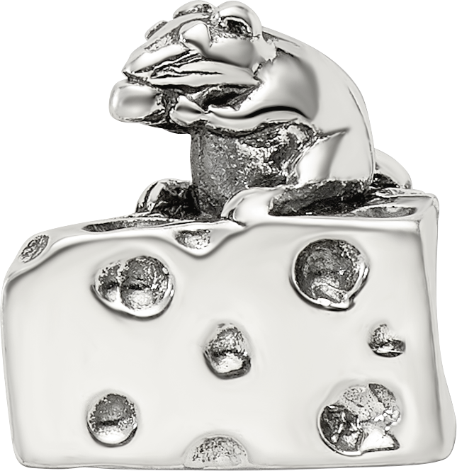 Sterling Silver 925 Mouse on Cheese Bead Charming Solid Design
