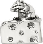 Sterling Silver 925 Mouse on Cheese Bead Charming Solid Design