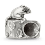 Sterling Silver 925 Mouse on Cheese Bead Charming Solid Design