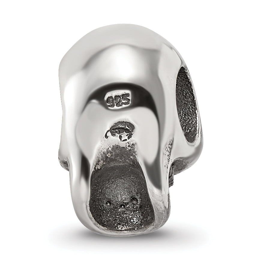 Sterling Silver 925 Antiqued Skull Bead with Solid Cast Design