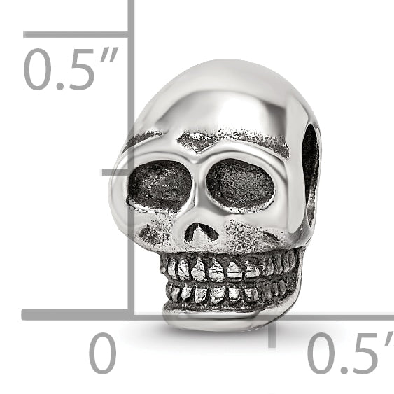 Sterling Silver 925 Antiqued Skull Bead with Solid Cast Design