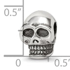 Sterling Silver 925 Antiqued Skull Bead with Solid Cast Design