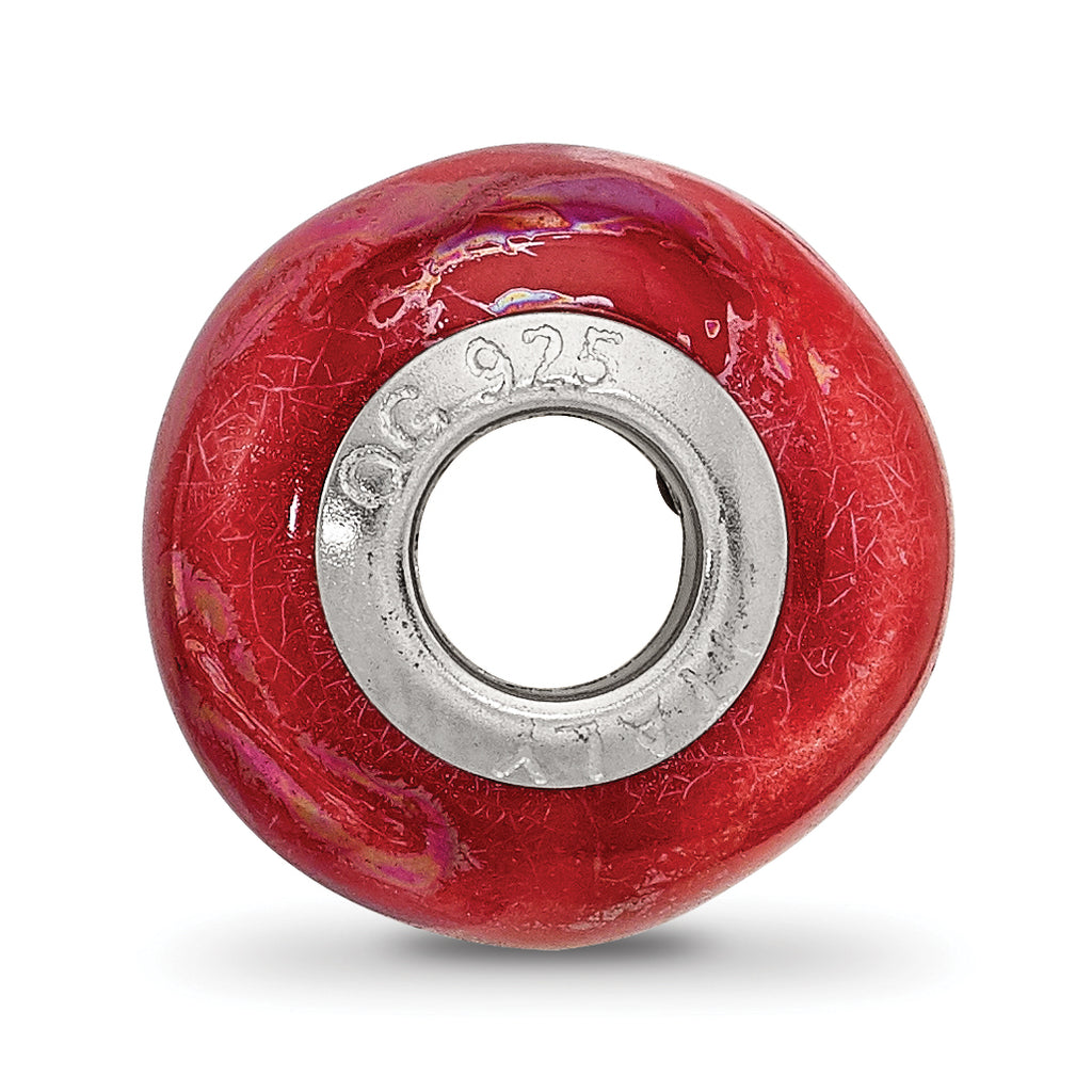 Sterling Silver 925 Ceramic Bead with Orange Pink Gradient Elegant Finish
