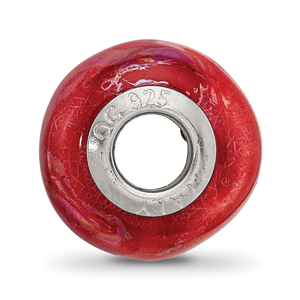 Sterling Silver 925 Ceramic Bead with Orange Pink Gradient Elegant Finish