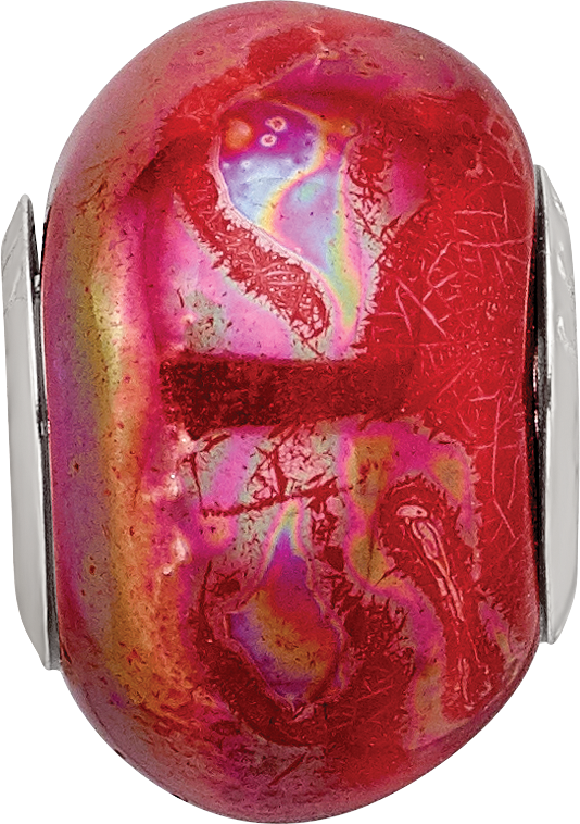 Sterling Silver 925 Ceramic Bead with Orange Pink Gradient Elegant Finish