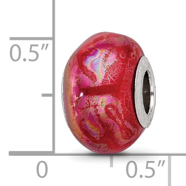 Sterling Silver 925 Ceramic Bead with Orange Pink Gradient Elegant Finish