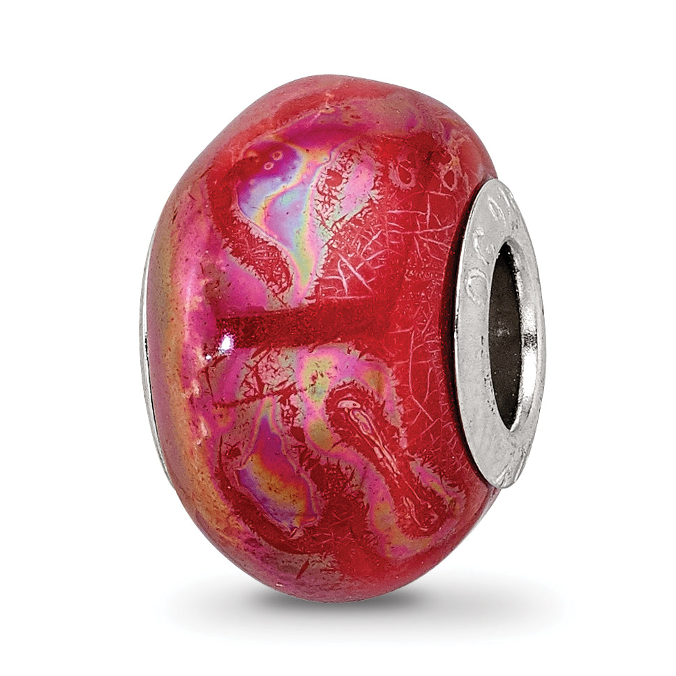 Sterling Silver Reflections Orange/Pink Ceramic Bead Main image