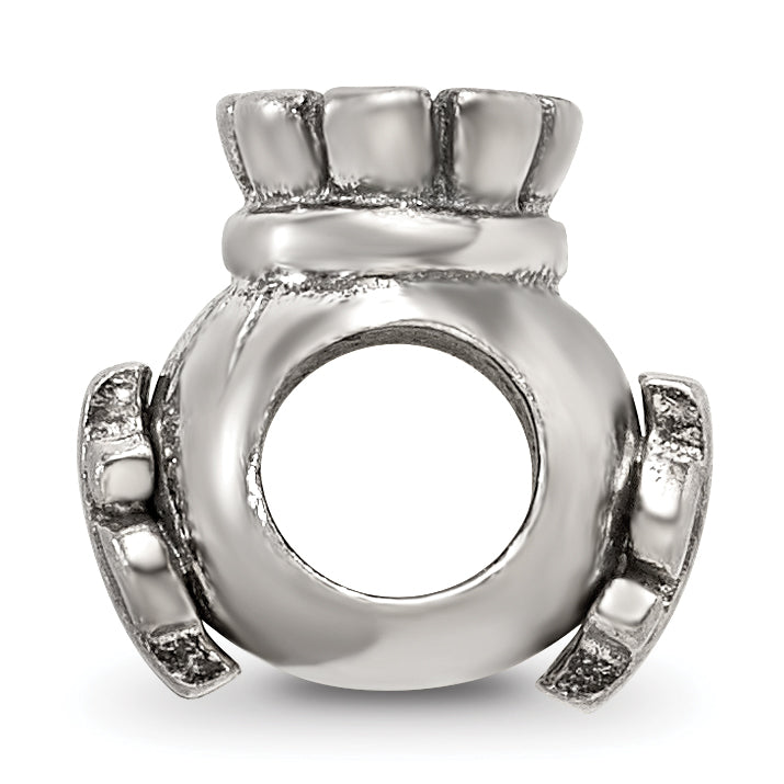 Sterling Silver 925 Antiqued Money Bag Bead with Solid Casted Design