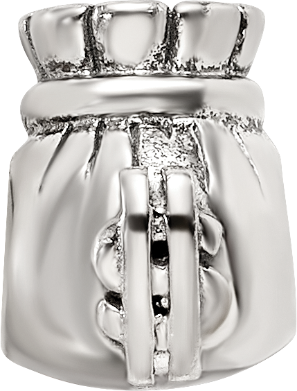 Sterling Silver 925 Antiqued Money Bag Bead with Solid Casted Design