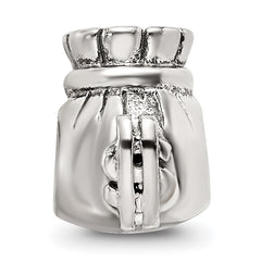 Sterling Silver 925 Antiqued Money Bag Bead with Solid Casted Design