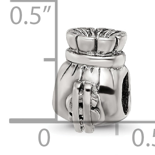 Sterling Silver 925 Antiqued Money Bag Bead with Solid Casted Design
