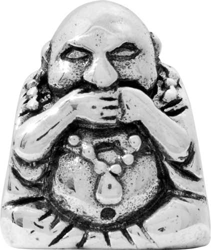 Sterling Silver 925 Antiqued Buddha Bead with Speak No Evil Design