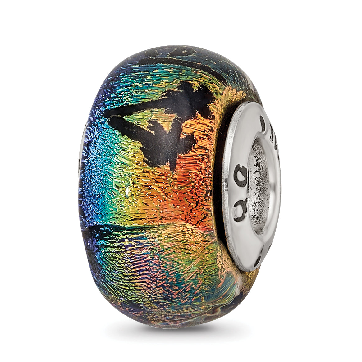 Sterling Silver 925 Cozumel Orange Dichroic Glass Bead Elegant Artisan Design