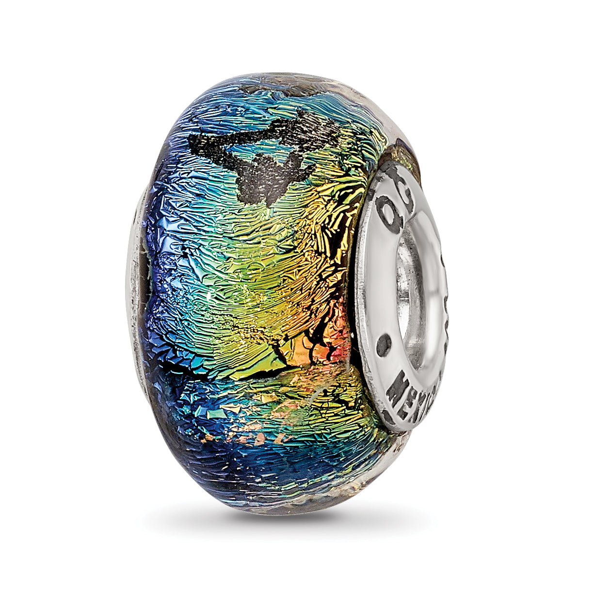 Sterling Silver 925 Glass Bead with Cancun Orange Dichroic Accent