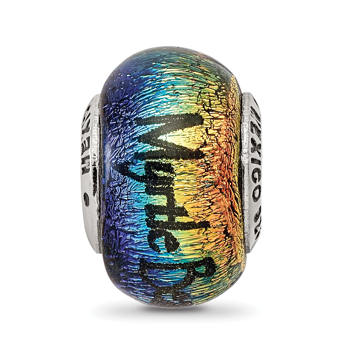 Sterling Silver 925 Dichroic Glass Bead with Vibrant Orange Accent