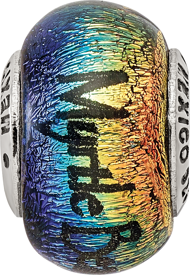 Sterling Silver 925 Dichroic Glass Bead with Vibrant Orange Accent