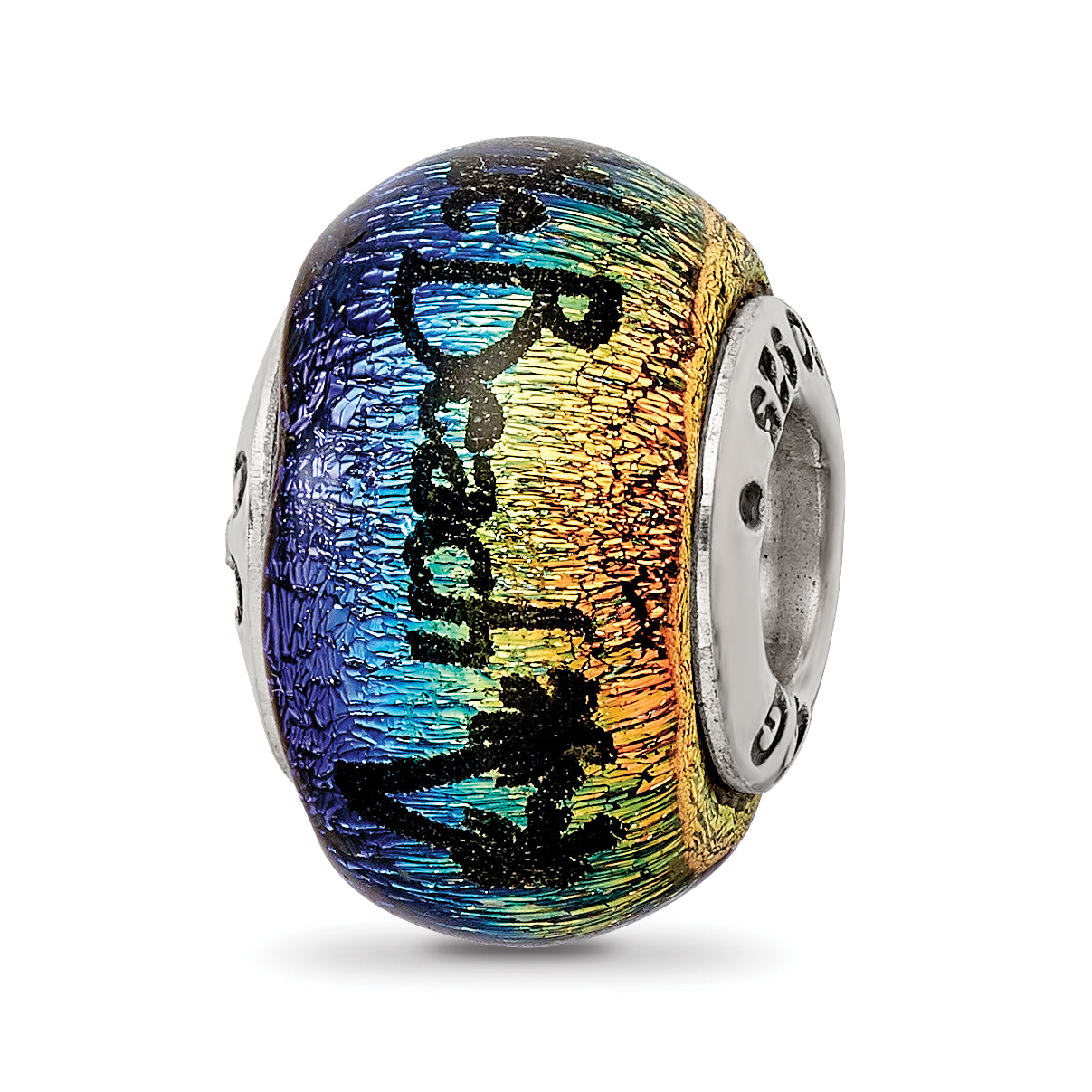 Sterling Silver 925 Dichroic Glass Bead with Vibrant Orange Accent