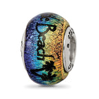 Sterling Silver 925 Dichroic Glass Bead with Vibrant Orange Accent