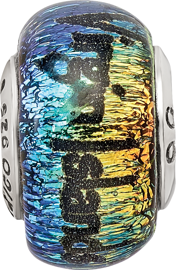 Sterling Silver 925 Orange Dichroic Glass Bead with Elegant Island Vibes