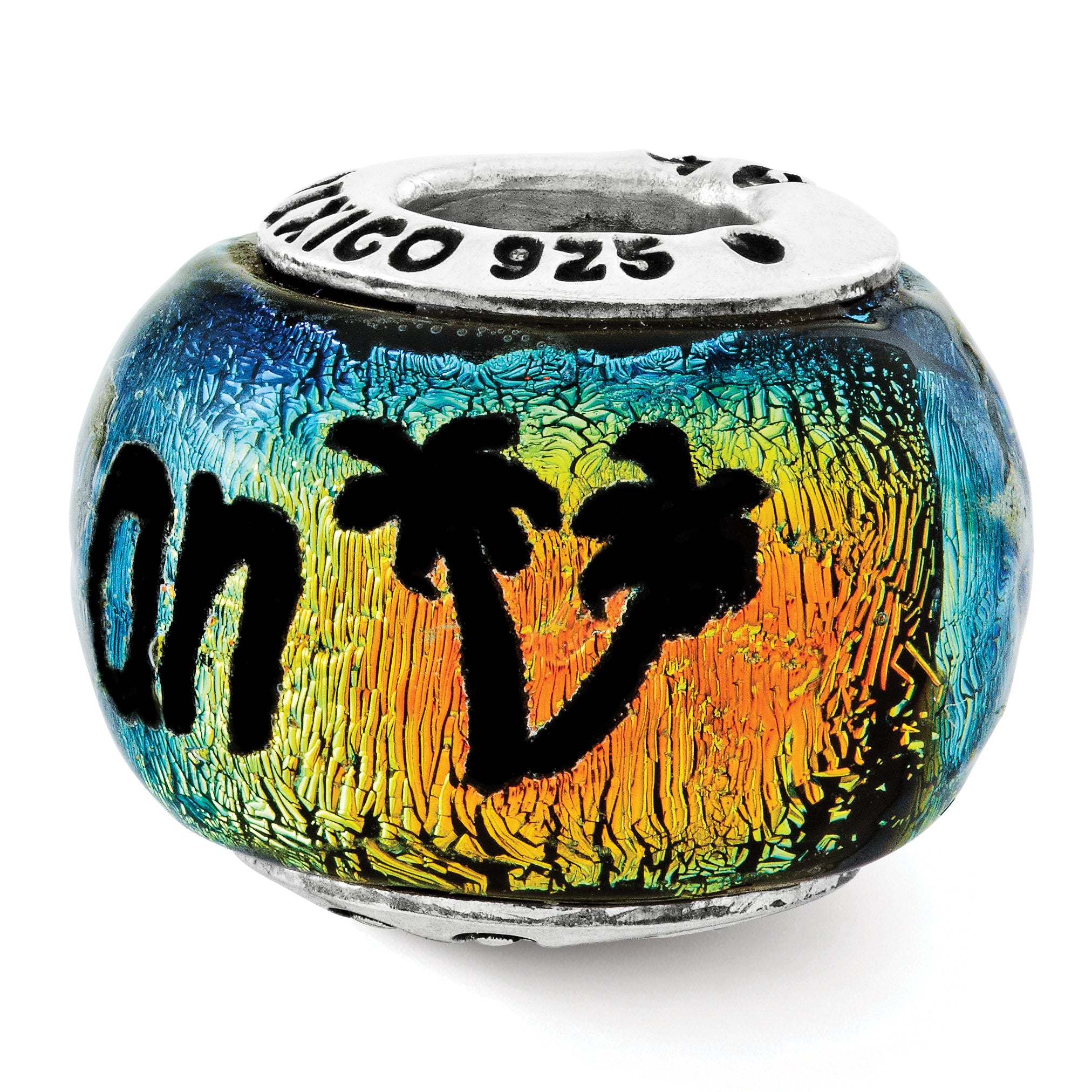 Sterling Silver 925 Caribbean Orange Dichroic Glass Bead Elegant Jewelry Bead
