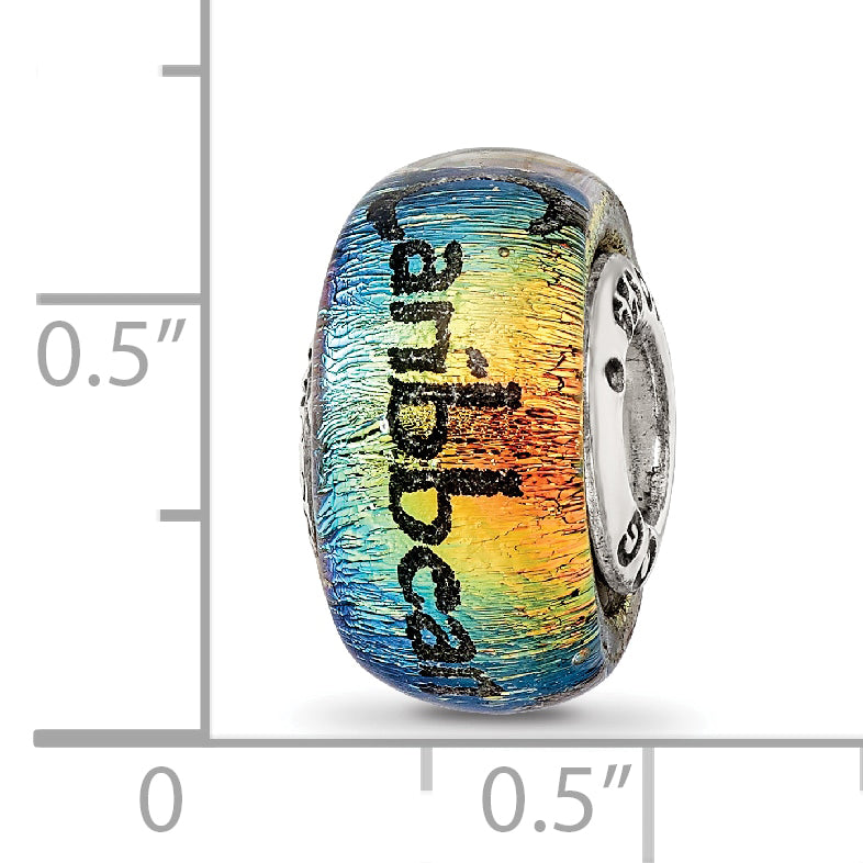 Sterling Silver 925 Caribbean Orange Dichroic Glass Bead Elegant Jewelry Bead