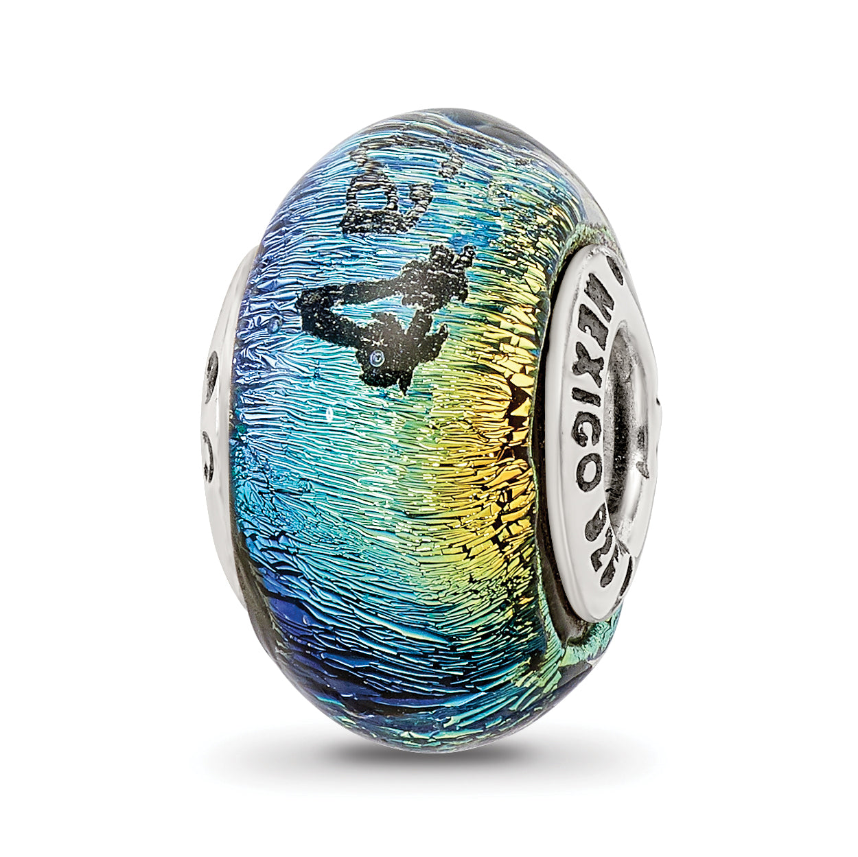 Sterling Silver 925 Dichroic Glass Bead with Vibrant Jamaica Orange Design