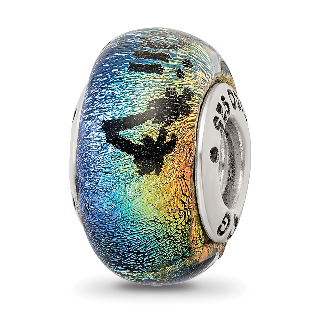 Sterling Silver 925 Hawaiian Orange Dichroic Glass Bead Elegant Artisan Design