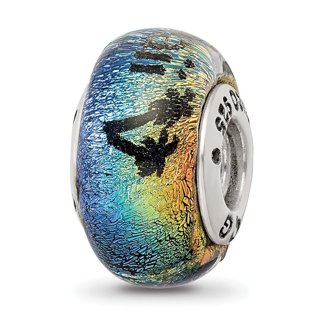 Sterling Silver 925 Hawaiian Orange Dichroic Glass Bead Elegant Artisan Design