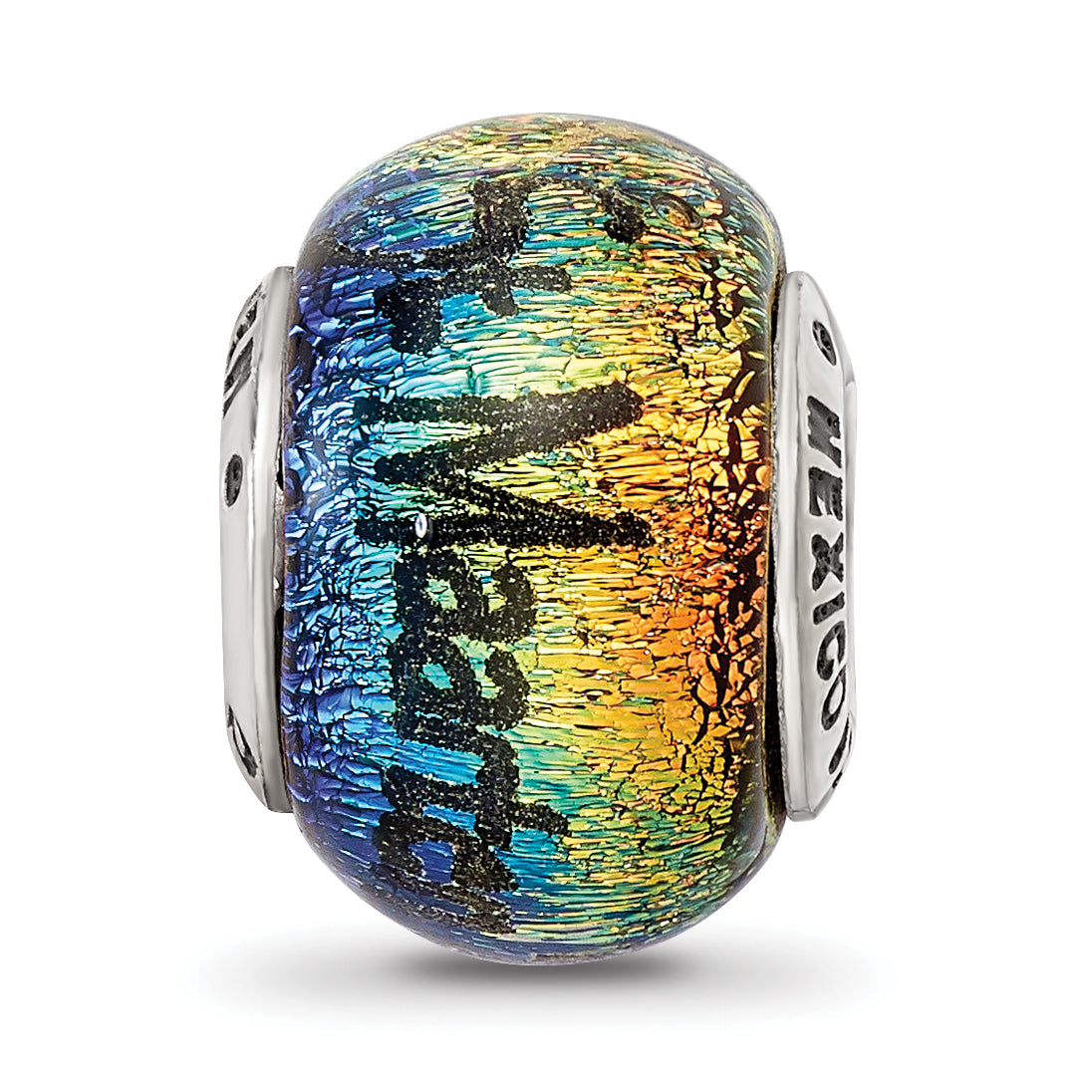 **Sterling Silver 925 Orange Dichroic Glass Bead with Elegant Island-Inspired Design**