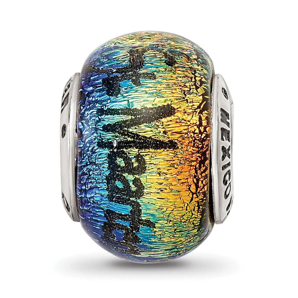 Sterling Silver 925 Orange Dichroic Glass Bead with Elegant Island-Inspired Design