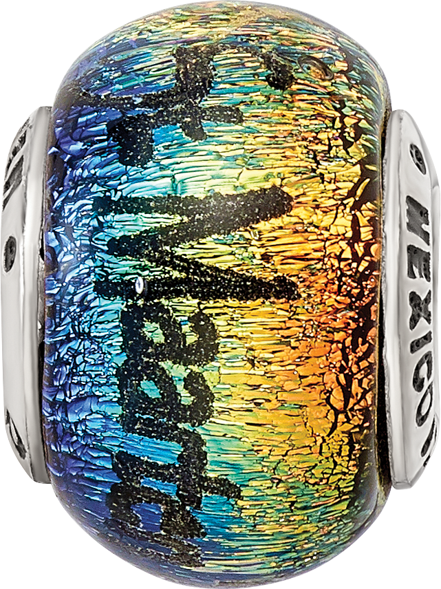 Sterling Silver 925 Orange Dichroic Glass Bead with Elegant Island-Inspired Design