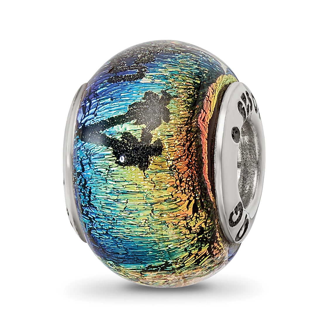 **Sterling Silver 925 Orange Dichroic Glass Bead with Elegant Island-Inspired Design**