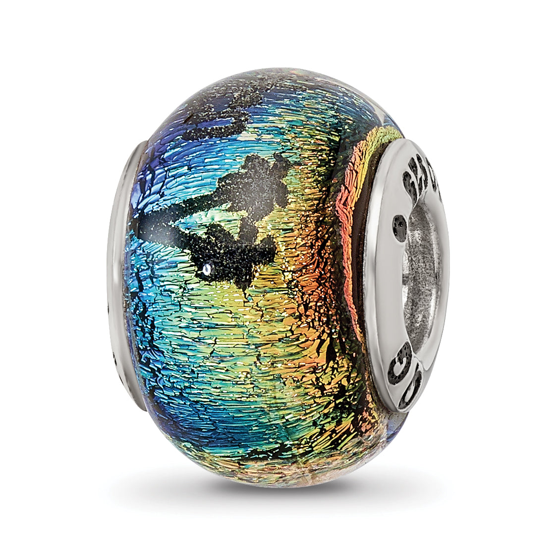 Sterling Silver Reflections St Maarten Orange Dichroic Glass Bead