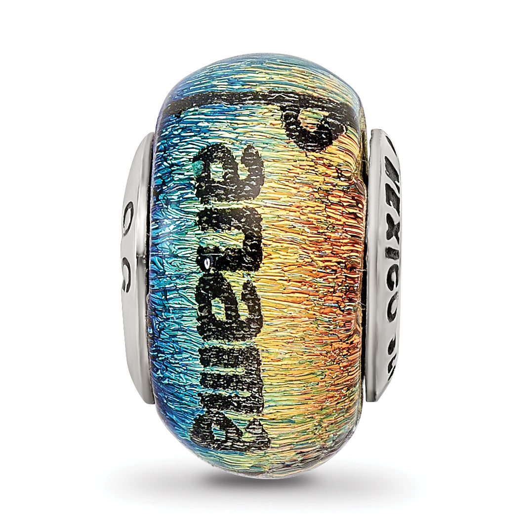 **Sterling Silver 925 Dichroic Glass Bead with Vibrant Orange Sunset Design**