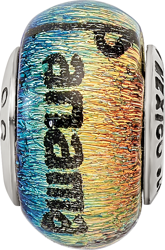 **Sterling Silver 925 Dichroic Glass Bead with Vibrant Orange Sunset Design**