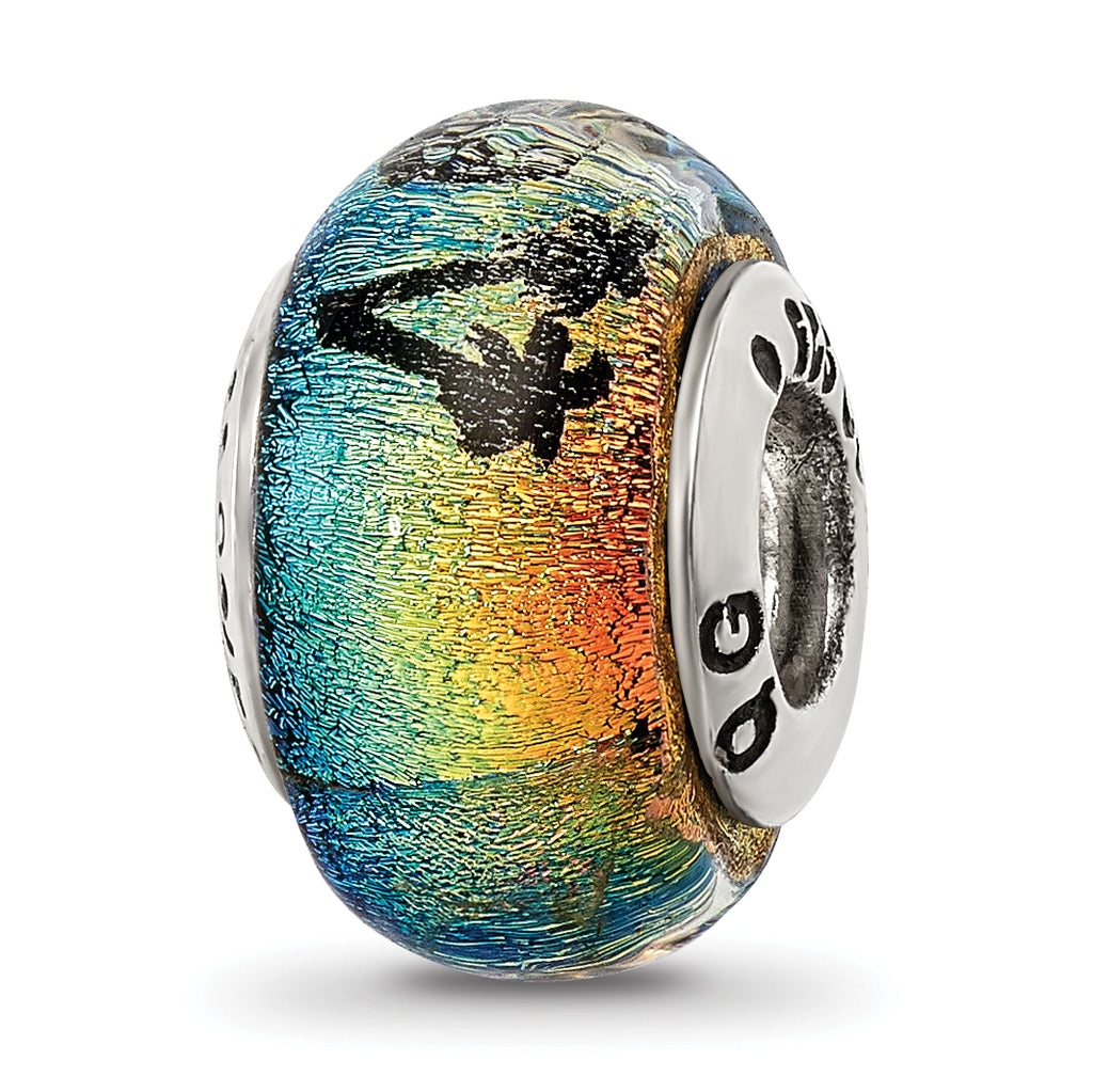 Sterling Silver 925 Dichroic Glass Bead with Vibrant Orange Sunset Design