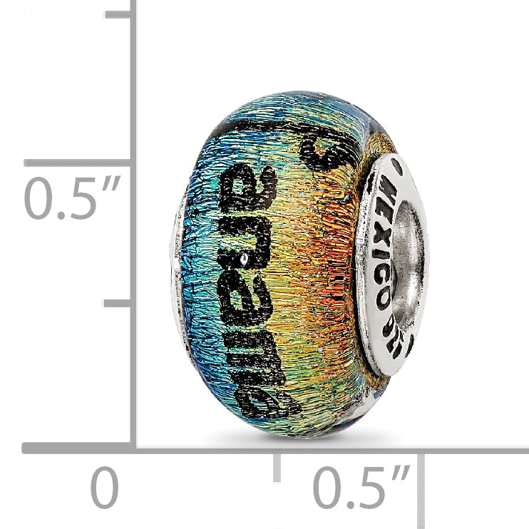 Sterling Silver 925 Dichroic Glass Bead with Vibrant Orange Sunset Design
