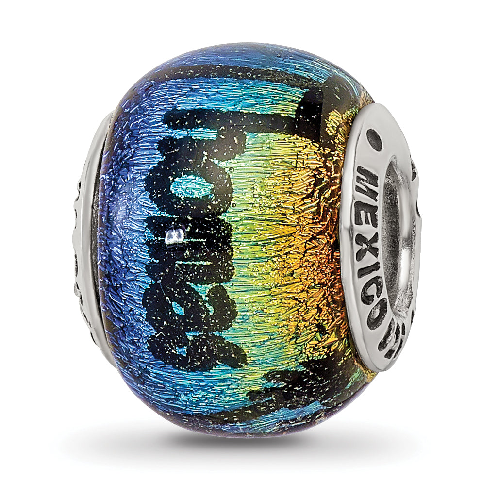 925 Sterling Silver St Thomas Orange Dichroic Glass Bead  Elegant, Vibrant Charm