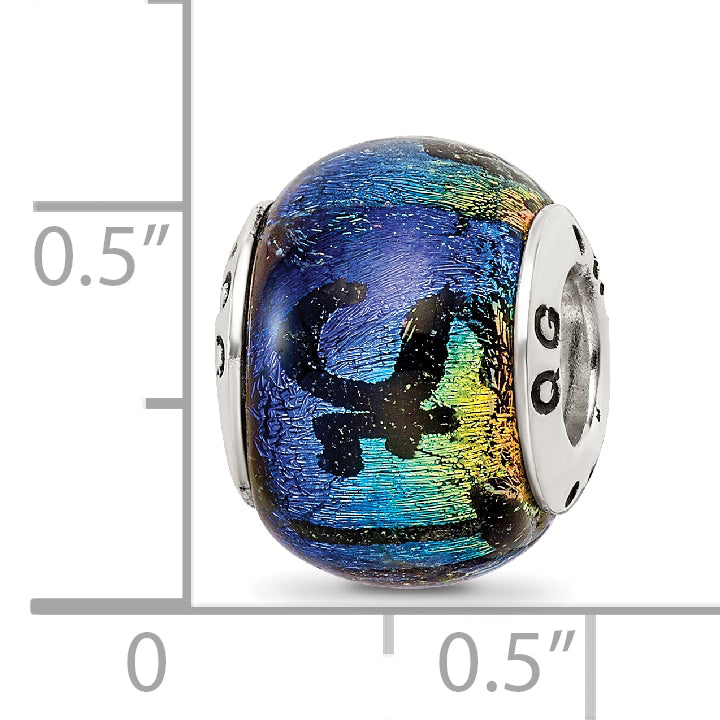 925 Sterling Silver St Thomas Orange Dichroic Glass Bead  Elegant, Vibrant Charm