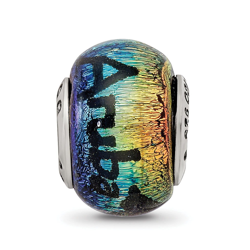 Sterling Silver 925 Aruba Orange Dichroic Glass Bead with Vibrant Tropical Design