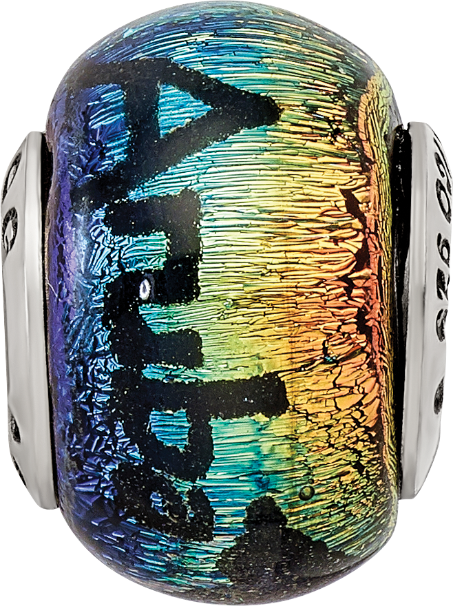 Sterling Silver 925 Aruba Orange Dichroic Glass Bead with Vibrant Tropical Design