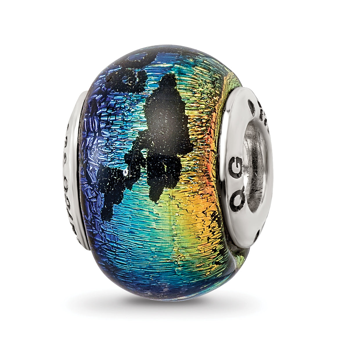 Sterling Silver 925 Aruba Orange Dichroic Glass Bead with Vibrant Tropical Design